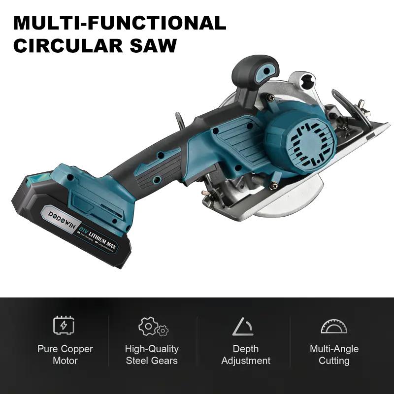 Kit de sierra circular inalámbrica DODOWIN - Baterías inteligentes duales de 21 V, cargador, hojas de sierra incluidas, 2 profundidades de corte ajustables de 45°, hasta 6900 RPM - Sierras a batería para carpintería, proyectos de jardinería, regalo de Nav