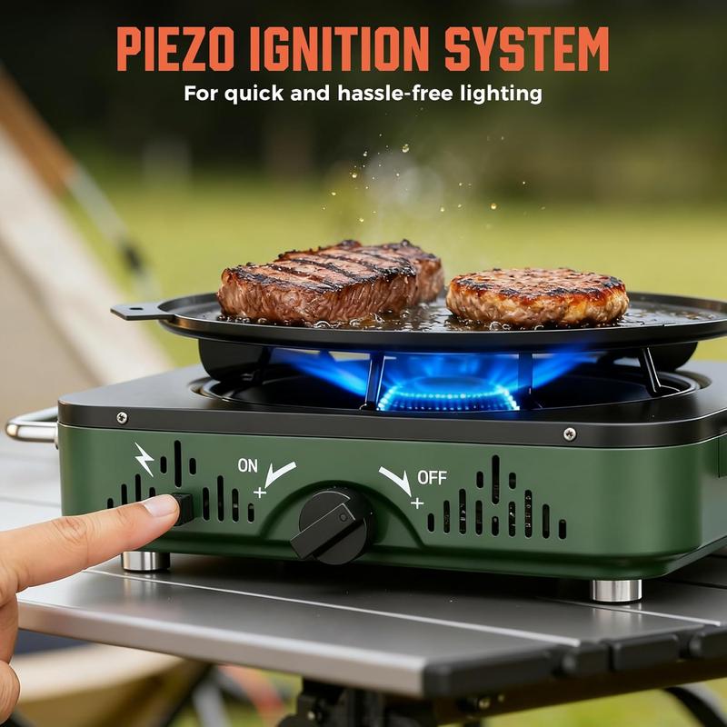 Estufa de camping de propano de 2 quemadores, estufa portátil, estufa de gas plegable, incluye sartén y bolsa de transporte para camping, uso de emergencia y cocina al aire libre outdoorfun