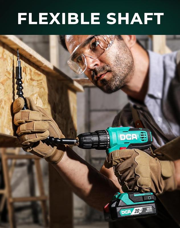 【Garantía de 5 años】Taladro inalámbrico DCA de 20 V, juego de 25 piezas, 28 ft・lb de torque, portabrocas sin llave de 3/8", batería de 2.0 Ah y cargador, 18+1 ajustes de embrague, ideal para bricolaje en el hogar, montaje de muebles, plomería, perforación