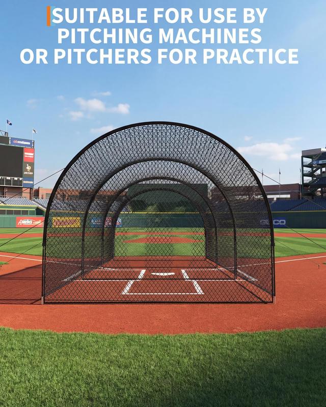 Jaula de bateo de béisbol Garvee de 10 metros con estructura y red - Ideal para entrenamiento en el patio trasero o en el campo, práctica de bateo, lanzamiento y golf.
