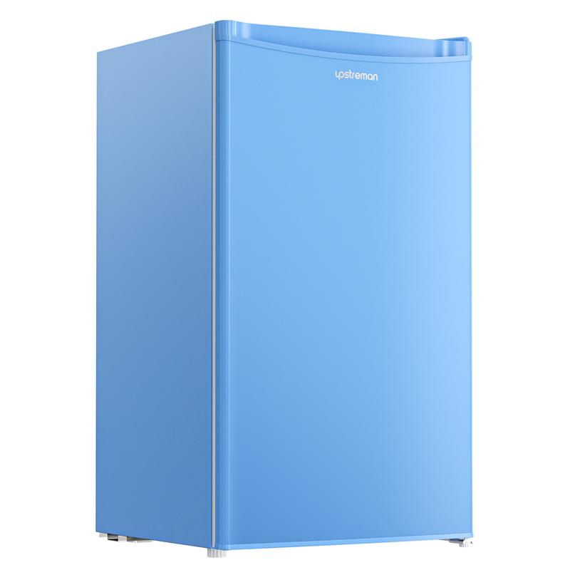 Mininevera Upstreman de 90 litros con congelador - Nevera de viaje compacta de una puerta, estantes de plástico, modelo BR321 de alta eficiencia, termostato ajustable, silenciosa, de bajo consumo energético para dormitorios, con un servicio al cliente fia