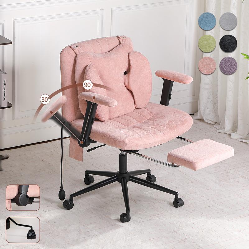 Silla de oficina SOUTTEE con ruedas y reposabrazos, soporte lumbar neumático y reposapiés retráctil, altura ajustable y asiento acolchado ancho. Ideal para oficinas en casa, meditación y vestidores. Artículos esenciales para dormitorios y decoración del h