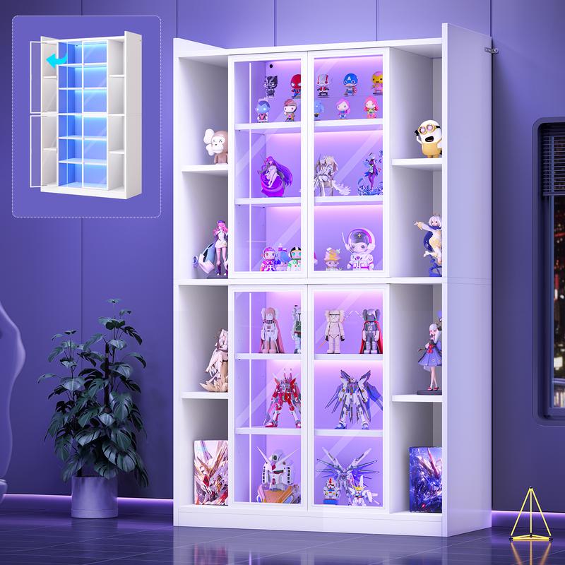 Vitrina expositora Sedeta de 162 cm (64") con puertas de cristal acrílico - Mueble alto de 6 niveles, luces LED, estantes ajustables, estética moderna y glamurosa, fácil montaje, decoración para sala de estar/oficina, decoración de habitaciones, decoració