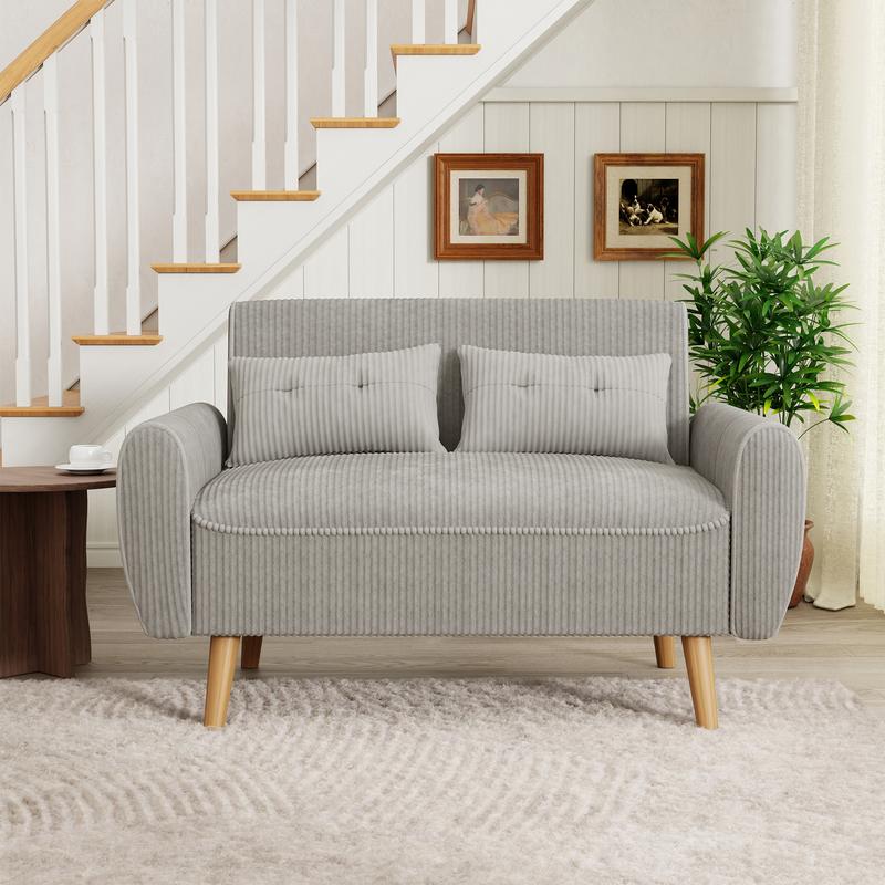 Sofá cama Walsunny Chaise Lounge, sofá de dos plazas moderno y pequeño, sofá diván modular de lujo en tela de lino con cojines de respaldo para sala de estar, apartamento, conjunto de sofá seccional beige