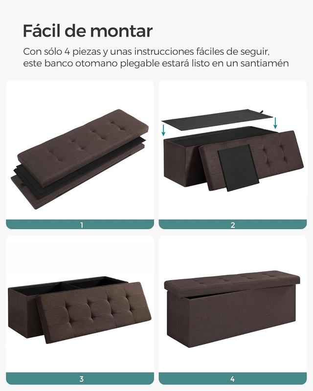 Banco de Almacenamiento, Baúl, Caja de Almacenamiento, Plegable, Carga de 300 kg, 80cm x 38 x 38 cm, Marron