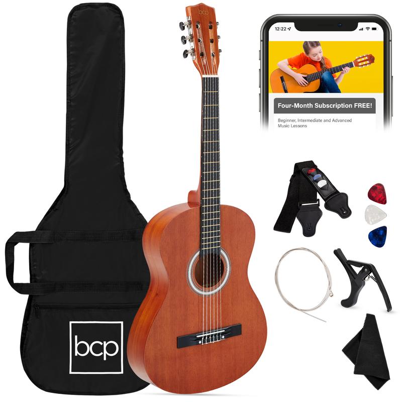 Kit de iniciación a la guitarra acústica para principiantes de 38 pulgadas con funda, correa y cuerdas.