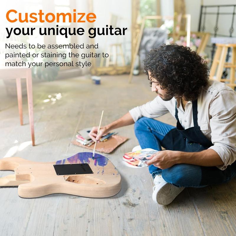 Kit de guitarra eléctrica Glarry DIY con púas - 6 cuerdas, cuerpo de madera de caoba, mástil de arce, ideal para principiantes, todos los componentes incluidos (IVA incluido), cuerdas de guitarra tiktokshopbacktoschool