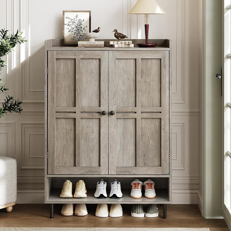 【18-24 pares y estantes ajustables】Armario para zapatos ONBRILL de 7+1 niveles estilo granja, zapatero moderno de 114 cm de altura con patas de metal, organizador de zapatos para entrada, puerta principal, muebles de sala de estar y dormitorio, regalo de 