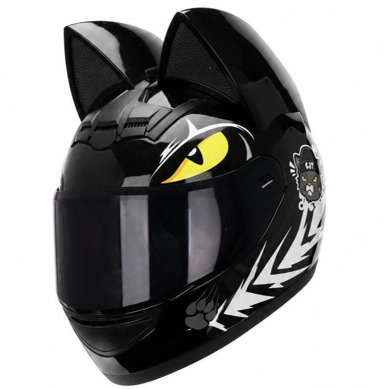 Casco de moto LeLW con orejas de gato, bonito casco integral para mujeres y hombres, casco de seguridad con certificación DOT, doble visera, forro extraíble y lavable, compatible con Bluetooth, sistema de ajuste regulable, incluye bolsa para el casco.