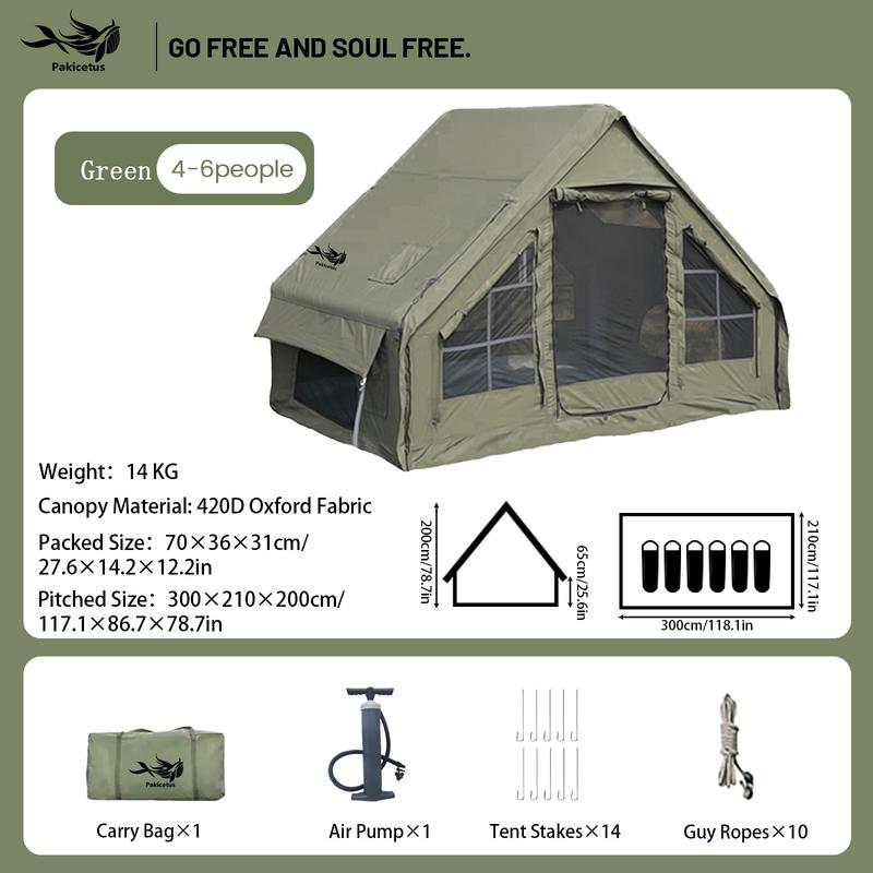 Tienda de campaña inflable grande PAKICETUS con claraboya, ventilación rápida y diseño de malla transpirable, ideal para glamping de verano, con estufa incluida, montaje rápido para familias de 4 a 6 personas, para todas las estaciones, artículos esencial