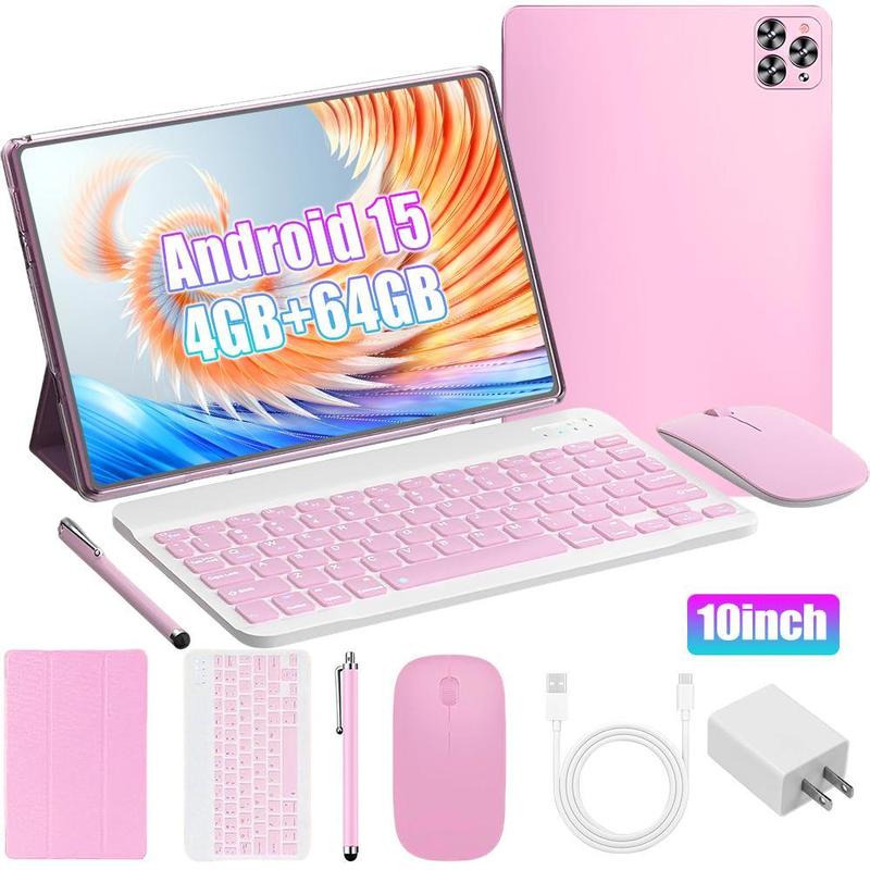 Tablet Android 15 de 10,1" con teclado, lápiz óptico, ratón y funda – 4 GB de RAM, 64 GB de ROM, doble SIM, pantalla IPS de 1280x800, cámara de 13 MP + 5 MP, batería de 5000 mAh, ideal como regalo de San Valentín.