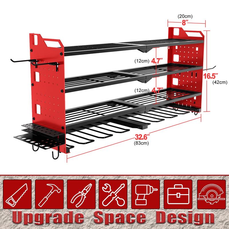 Organizador de herramientas eléctricas de montaje en pared, organizador de taladros inalámbricos, estante de herramientas de gran capacidad de 4 niveles con 8 soportes para taladros, resistente.