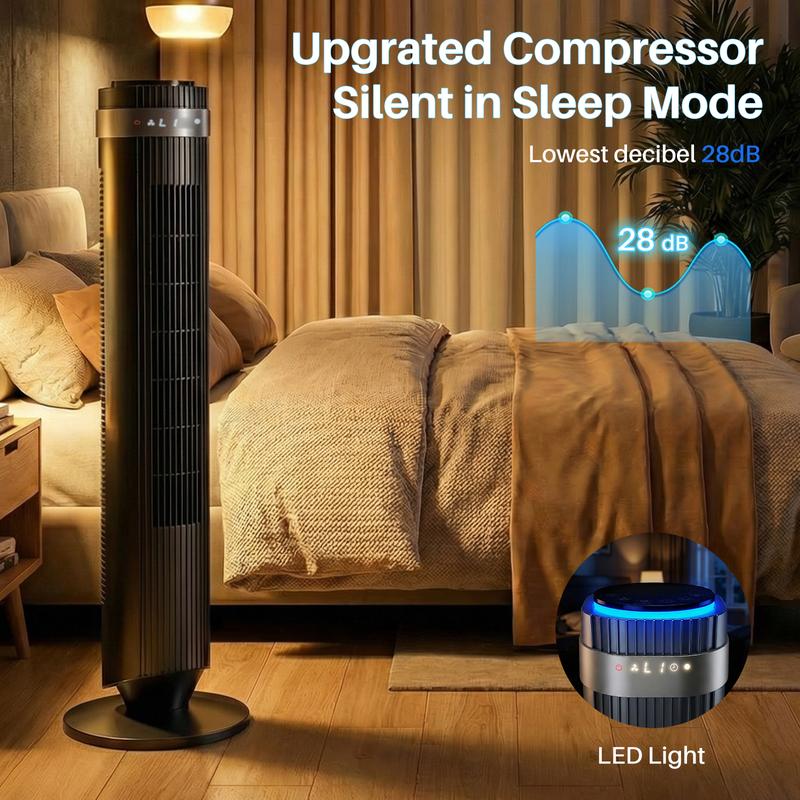【Nuevo】Ventilador de torre para dormitorio, silencioso, de 28 dB, con temporizador de 12 horas, modo automático inteligente, oscilante de 64°, sin aspas, para el hogar y la oficina.