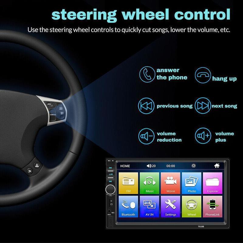Radio estéreo para coche de 7 pulgadas, doble DIN, con pantalla táctil y cámara de marcha atrás, radio estéreo HD con pantalla táctil, llamadas manos libres Bluetooth, FM, TF, AUX, USB, reproductores de vídeo para coche Outdoorfun, reproductor Android par