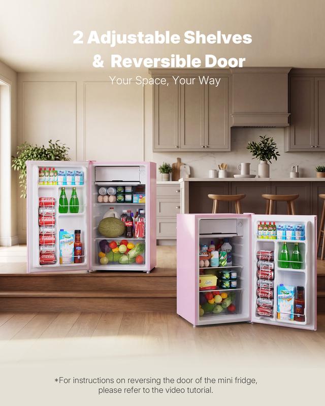 Mininevera Upstreman de 90 litros con congelador - Nevera de viaje compacta de una puerta, estantes de plástico, modelo BR321 de alta eficiencia, termostato ajustable, silenciosa, de bajo consumo energético para dormitorios, con un servicio al cliente fia