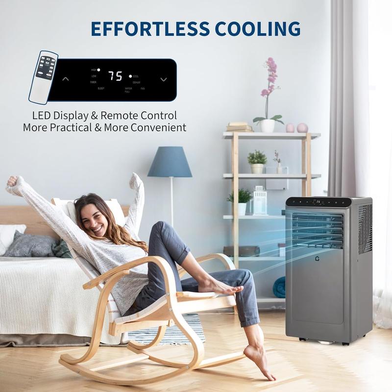 Aires acondicionados portátiles de 8K/10K/12K/14K BTU, unidad de aire acondicionado portátil 3 en 1 para habitaciones de hasta 350/450/550/750 pies cuadrados, deshumidificador, ventilador, ahorro de energía, control remoto, temporizador de 24 horas, modo