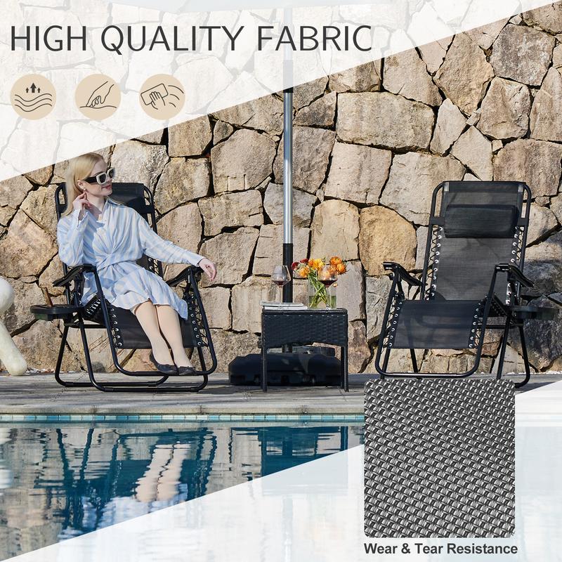 Juego de 2 sillas reclinables de gravedad cero SweetFurniture con bandejas portavasos, tumbonas plegables para camping, patio y exteriores con almohada ajustable para la piscina.