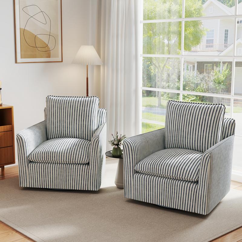 Sillón de lectura giratorio tapizado EBELLO con cojín de respaldo – Sillón moderno sin brazos con asiento suave y patas de madera para dormitorio, sala de estar, espacios pequeños, fácil de montar, silla de tocador