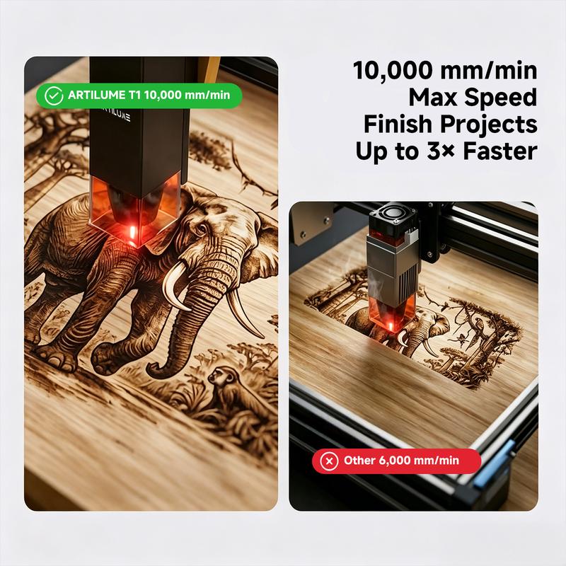 Máquina de grabado láser portátil ARTILUME T1 con control por aplicación, diseño plegable, no requiere montaje, precisión de 0,01 mm, velocidad de 10000 mm/min, graba madera, cuero, acrílico y metal, herramienta de diseño personalizada para proyectos crea