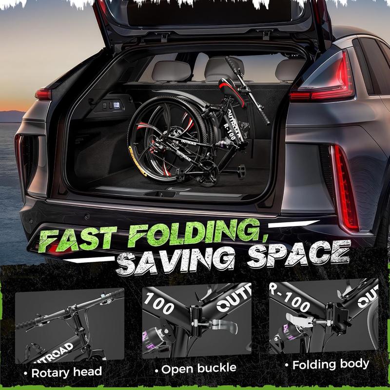 Bicicleta de montaña plegable unisex Outroad de 26 pulgadas - 21 velocidades, cuadro plegable compacto de acero de alto carbono, suspensión completa, frenos de disco dobles, bicicleta de ciclismo para adultos, negro/naranja/verde