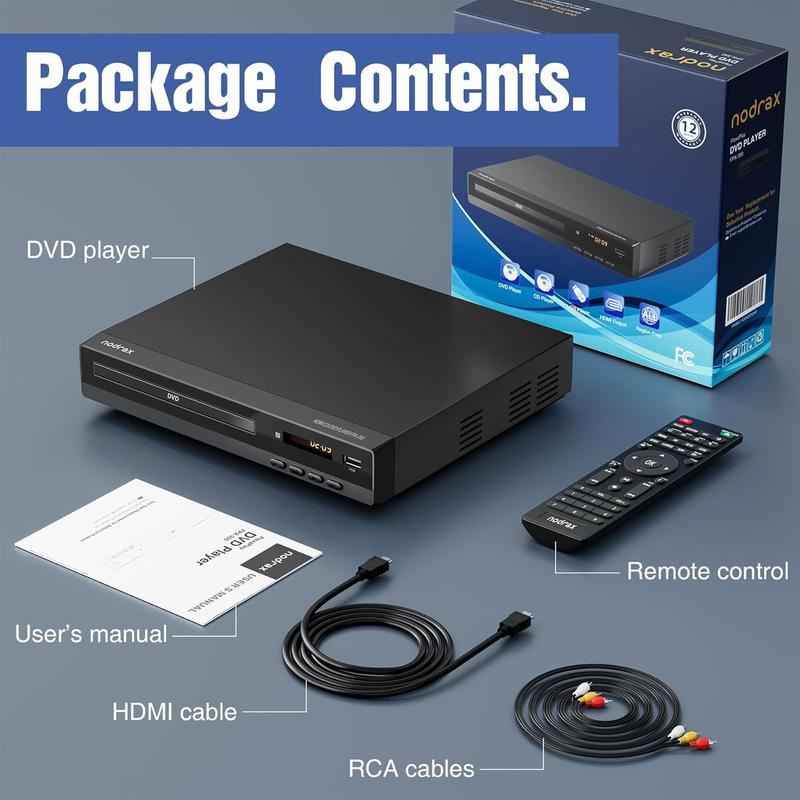 Reproductor multimedia de DVD delgado, reproductor de video HD 1080p, conexión a TV, multirregión, compatible con CD domésticos, soporte de audio digital, puerto USB, control remoto, carcasa resistente, antichoque, plug-and-play, función de presentación d