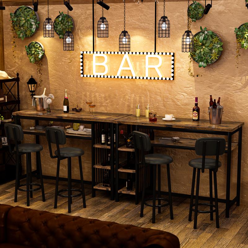 Juego de 3 mesas y sillas de bar AWQM, mesa moderna de imitación mármol blanco con 2 taburetes de bar con cojines de PU, mostrador de cocina con estantes de almacenamiento de 3 niveles, mesa que ahorra espacio para el hogar y la cocina, marco negro, juego