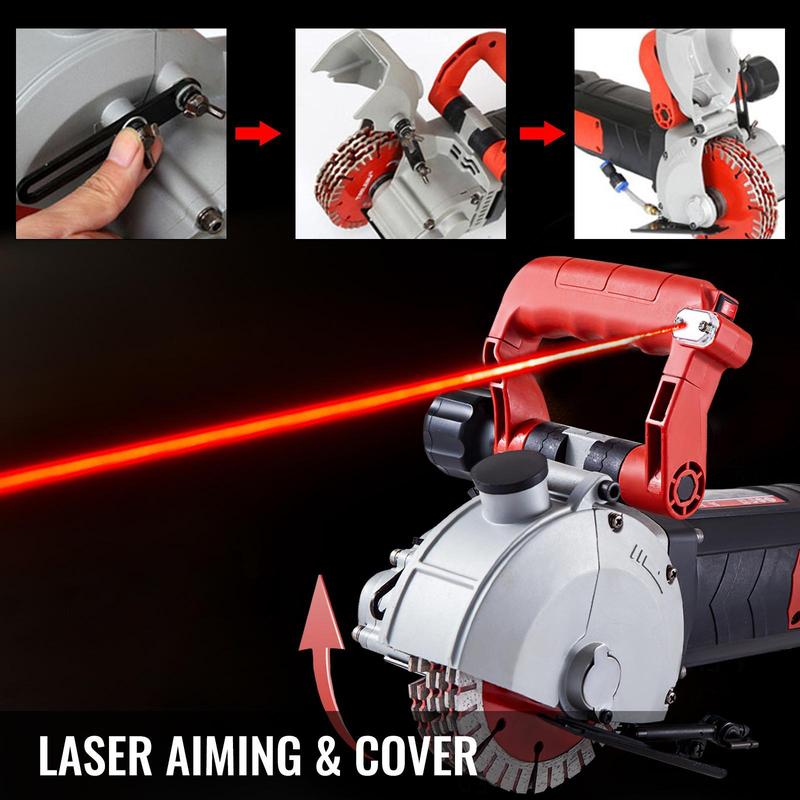 Máquina de ranurado de pared VEVOR 5800W con ancho de corte de 38 mm/1,5", profundidad de corte de 52 mm/2", ranuradora de pared con 8 hojas de sierra de 6,3" de diámetro y 5000 rpm, conformado en una sola pasada y sin polvo.