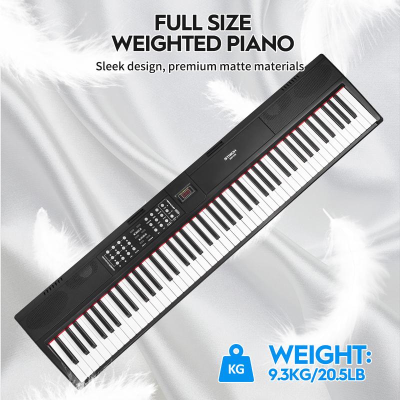 Teclado STRICH de 88 teclas contrapesadas con pedal de sustain, piano digital con acción de martillo, altavoces integrados de 2x15W, teclado de piano eléctrico de tamaño completo compatible con conexión USB-MIDI/inalámbrica, SDP-120 Regalo para el Día del