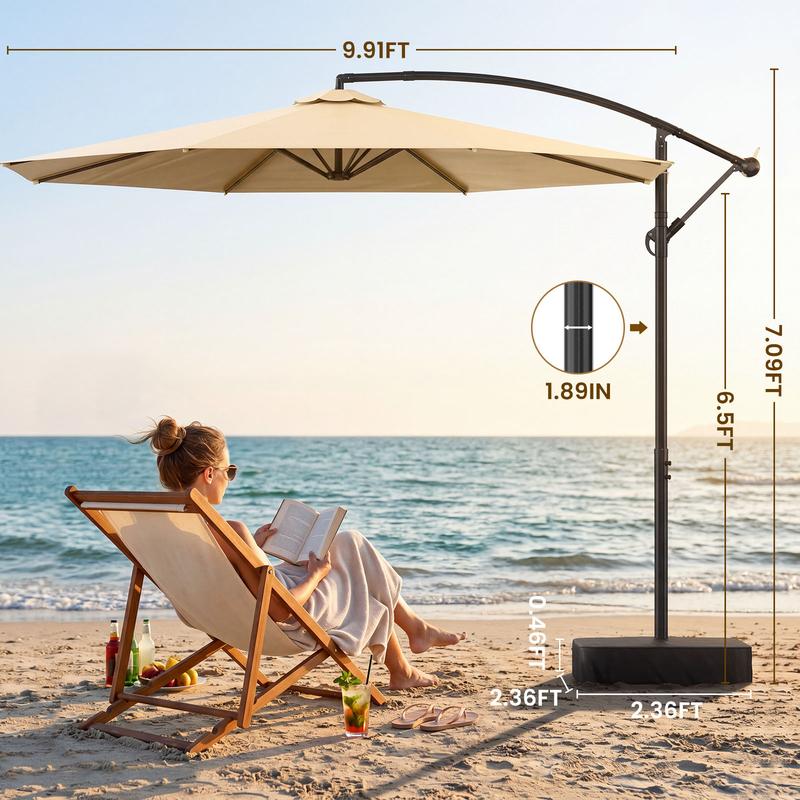 Sombrilla de patio voladiza Docred de alta resistencia con base incluida, sombrilla de exterior de 3 metros con rotación de 360° e inclinación infinita, conjuntos de muebles de patio, toldo teñido en hilo resistente a la decoloración, estructura de acero