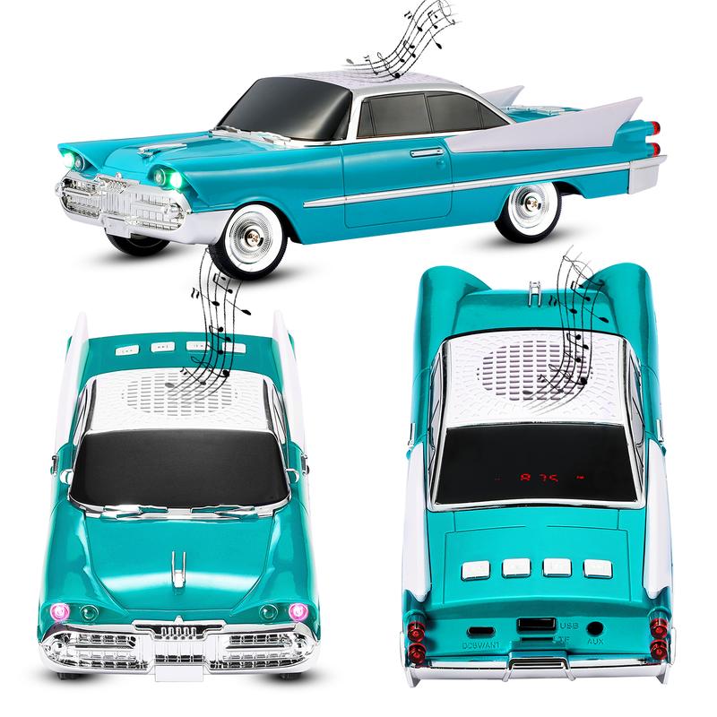 Altavoz Bluetooth WSTER WS-1965 réplica de muscle car clásico con luces LED, batería recargable y audio portátil para amantes de los coches.