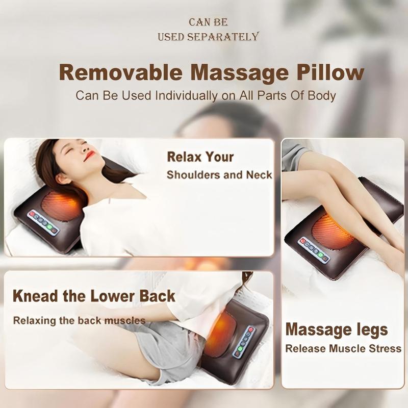 Esterilla de masaje plegable de cuerpo completo con masaje de amasado shiatsu para cuello y piernas, 【NOTA: la parte trasera solo vibra】masaje de vibración ajustable para la espalda, un masajeador eléctrico multifuncional y un regalo ideal para cumpleaños