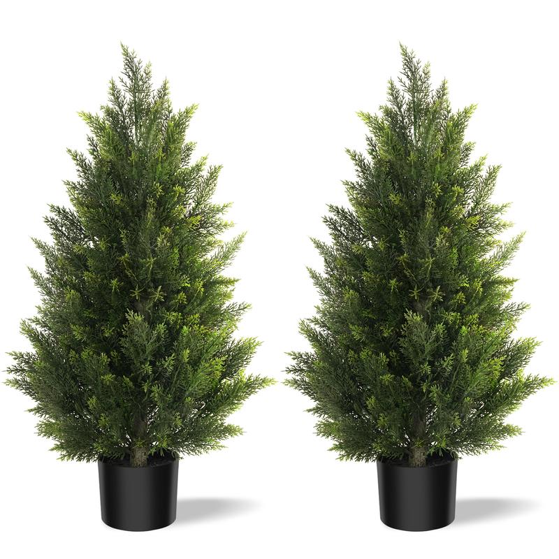 Paquete de 2 plantas artificiales de cedro y ciprés de 3/4/5 pies para decoración de patio, porche delantero, boj, Navidad.
