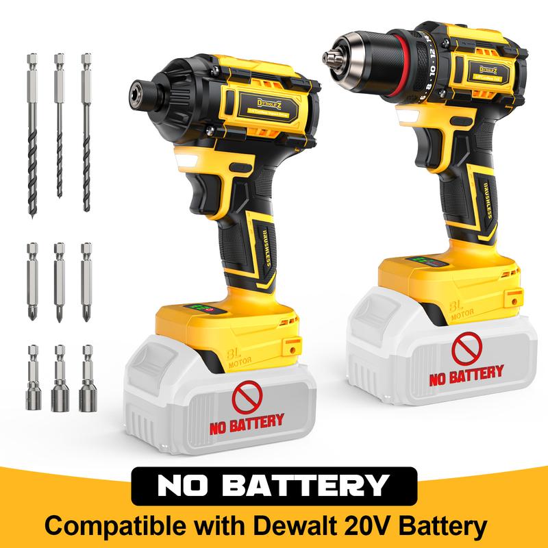 Kit combinado de taladro inalámbrico y atornillador de impacto compatible con baterías DeWalt/Milwaukee, atornillador sin escobillas de 1/4" y taladro eléctrico de 3/8" con luz LED. Regalo ideal para el Día del Padre.