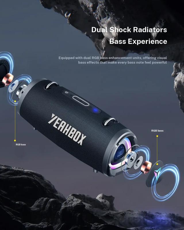 Altavoz Bluetooth inalámbrico portátil - 100 W (120 W de pico) Audio estéreo, resistente al agua IP67, luces RGB, carga mediante power bank de 9000 mAh, DSP dual, correa para el hombro para camping y fiestas.