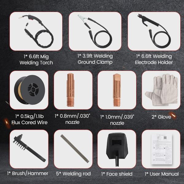 Soldadora MIG de 275 A con núcleo fundente, con o sin gas | Soldadora 3 en 1 MIG TIG/Stick para reparación de automóviles y bricolaje.