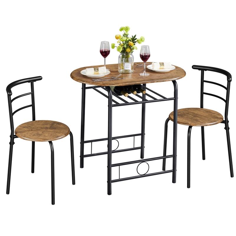 Juego de mesa de comedor de 3 piezas, mesa de cocina y sillas para 2 personas con patas de acero y estante de almacenamiento para cocina, apartamento o espacio pequeño.