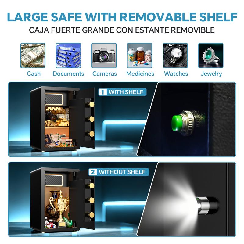 Caja fuerte grande, caja fuerte digital con teclado, sistema de alarma inteligente y cerradura interior, para objetos de valor, dispositivos de espionaje, caja fuerte interior con bolsa ignífuga e impermeable, artículos esenciales para la renovación del h