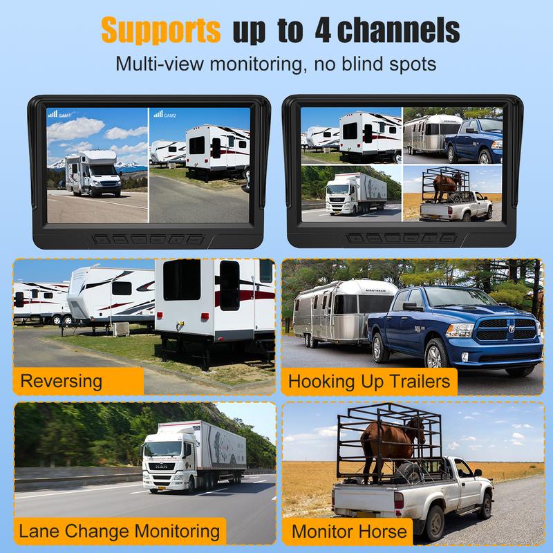 Cámara de visión trasera magnética inalámbrica para autocaravanas, batería recargable USB-C y alimentación solar, configuración inalámbrica, pantalla HD 1080P de 7" con visión nocturna y grabación en memoria, imán sin instalación, cámara de salpicadero pa