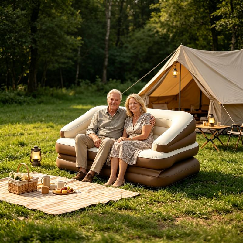 Sofá cama inflable convertible 5 en 1, tamaño individual, con respaldo alto y asiento profundo, portátil para acampar y viajar, incluye bomba de aire, diseño convertible 5 en 1, portátil y práctico.