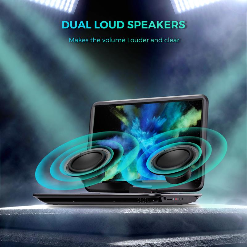 Reproductor de DVD portátil de 17,9" para niños, pantalla giratoria HD grande de 15,6", altavoces estéreo de alto volumen, sin restricción de región, batería de gran capacidad de 6 horas, control remoto, compatible con CD/USB/tarjeta SD/sincronización de 