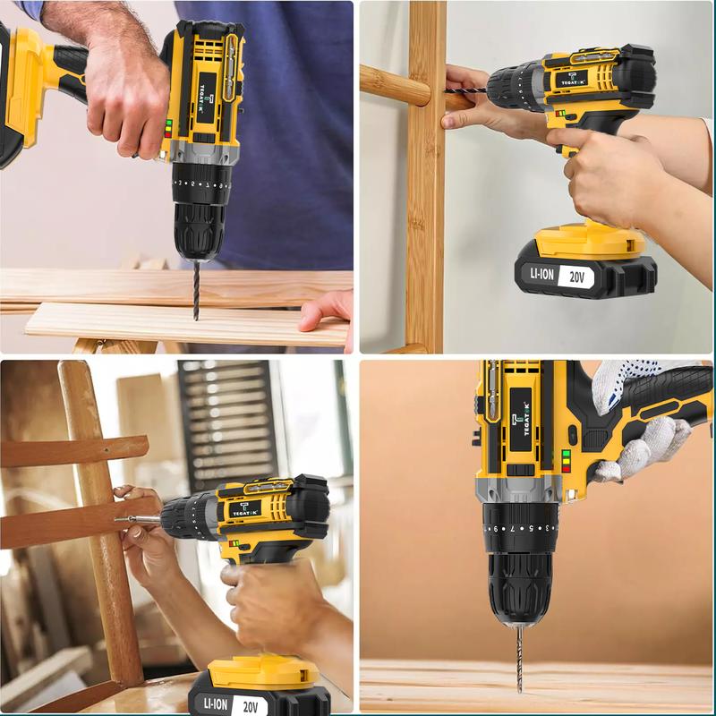 Juego de 136 piezas de taladro de impacto inalámbrico con batería recargable de 20 V, kit de herramientas compacto todo en uno, regalo perfecto, ideal para reparaciones del hogar y proyectos de bricolaje.