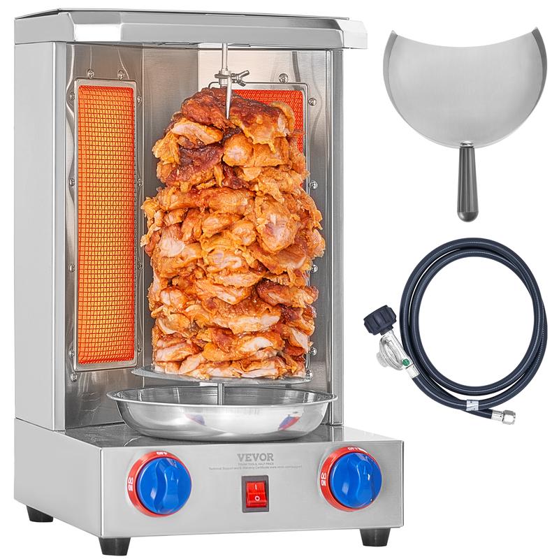 【Summervibes】Máquina para asar shawarma, capacidad de 13 libras, máquina para cocinar shawarma de pollo con 2 quemadores, asador vertical de gas, horno giratorio para gyros, máquina para doner kebab, para fiestas en la cocina del hogar o restaurante