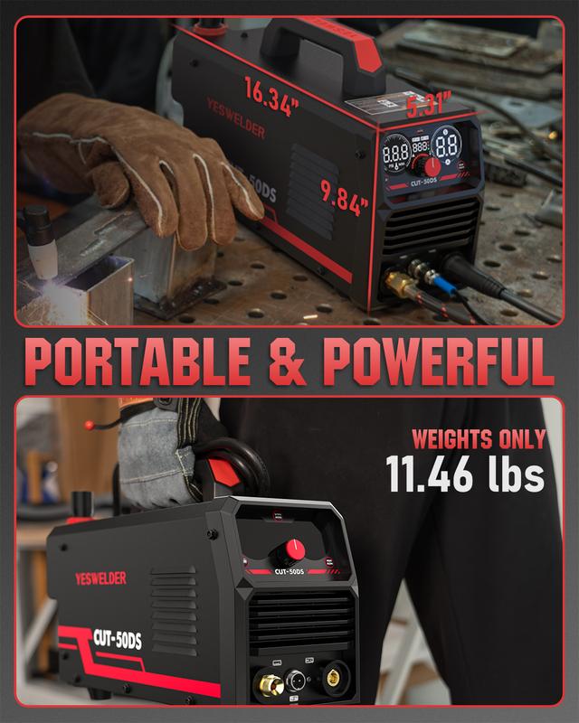 YESWELDER CUT-50DS Cortadora de plasma digital de 50 amperios y 110/220 V, kit completo con salida ajustable, función 2T/4T, corte máximo de 16/25" - Herramientas y dispositivos, herramientas de trabajo para la construcción