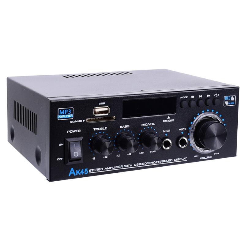 Amplificador estéreo Bluetooth 5.0 AK45 300W/AK45 Pro 400W HiFi de 2.0 canales con soporte para micrófono dual USB SD RCA para karaoke, cine en casa, fiestas y transmisión de audio. Máquina de karaoke summerwins