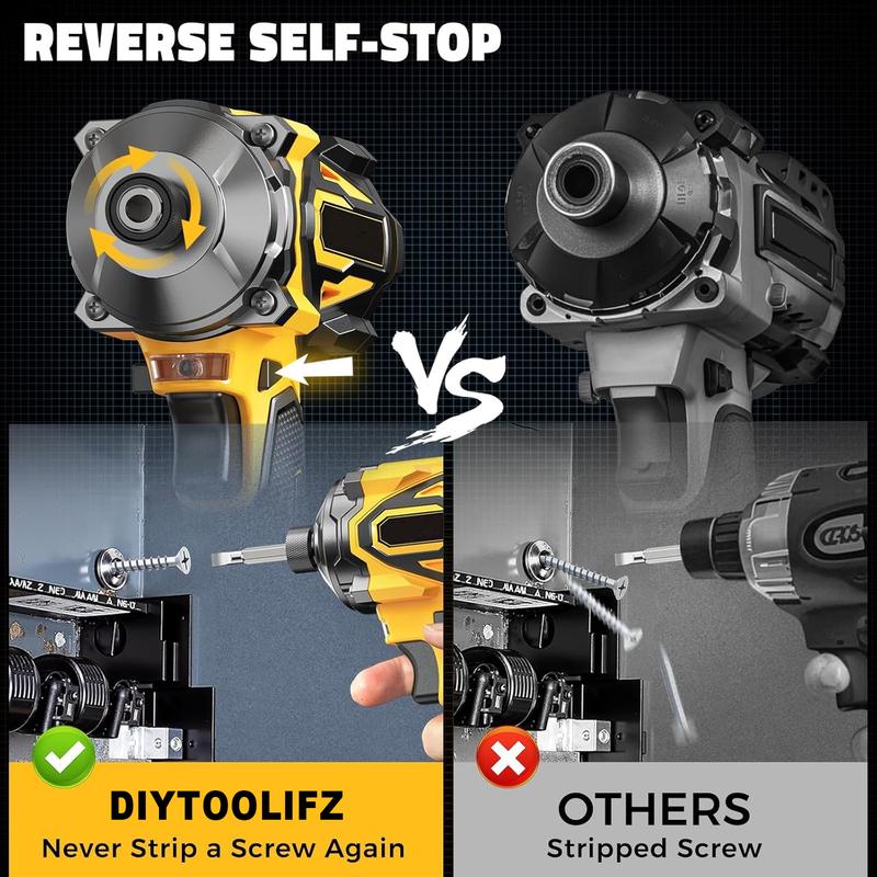 Atornillador de impacto inalámbrico de 1/4" compatible con baterías Dewalt/Milwaukee (¡solo herramienta!), taladro de impacto sin escobillas de 2800 in-lbs, 4 velocidades, 3900 RPM, herramienta compacta para construcción y hogar summervibes