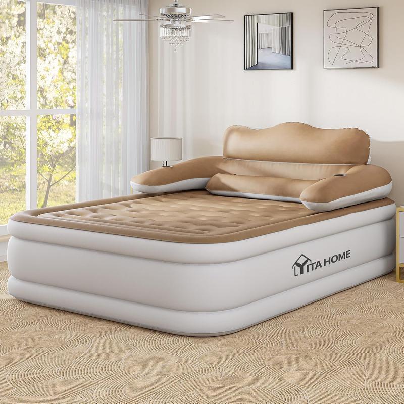 Colchón de sofá cama inflable tamaño Queen de YITAHOME con cabecero y bomba, sofá cama inflable para sala de estar.