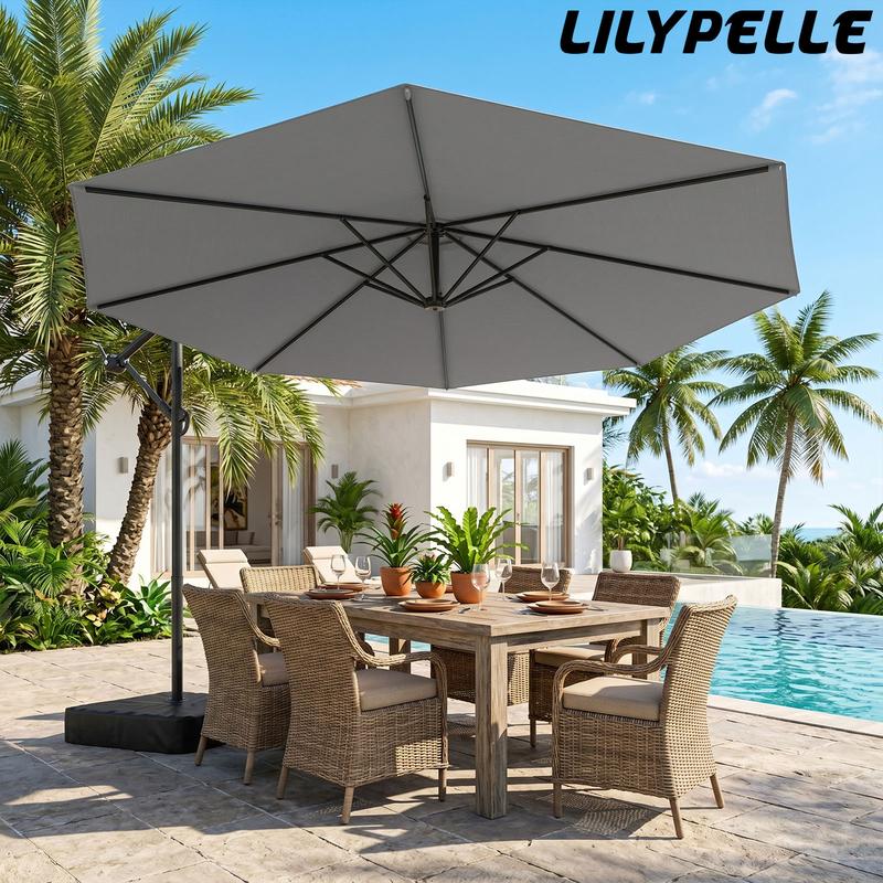 Sombrilla de patio Lilypelle Offset con base, 99% de protección UV, impermeable, para exteriores, ideal para patio, jardín o piscina, 3 metros, con inclinación de 45°, diseño voladizo, summerwins, decoración del hogar, artículos esenciales para acampar, d