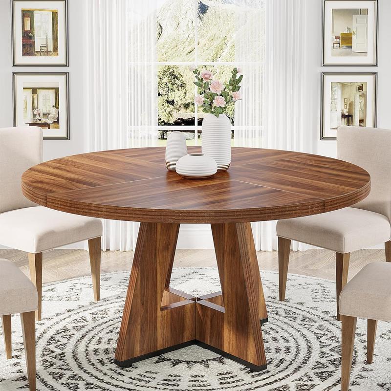 Mesa de comedor redonda de 119 cm para 4 personas - Madera de ingeniería de alta calidad, fácil de limpiar, impermeable, duradera, sillas no incluidas. Modo mesa con pedestal.