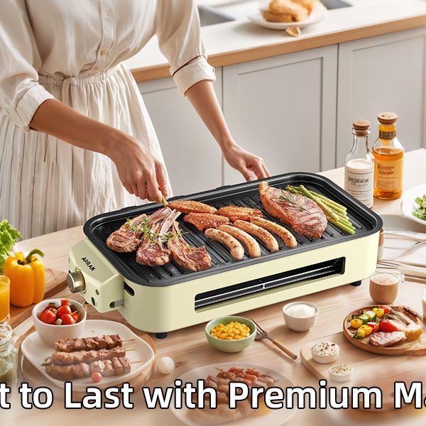 Parrilla eléctrica de interior sin humo AORAN KITCHEN de 1800 W con revestimiento antiadherente, plancha universal de acero inoxidable para barbacoa coreana en casa, multifuncional.