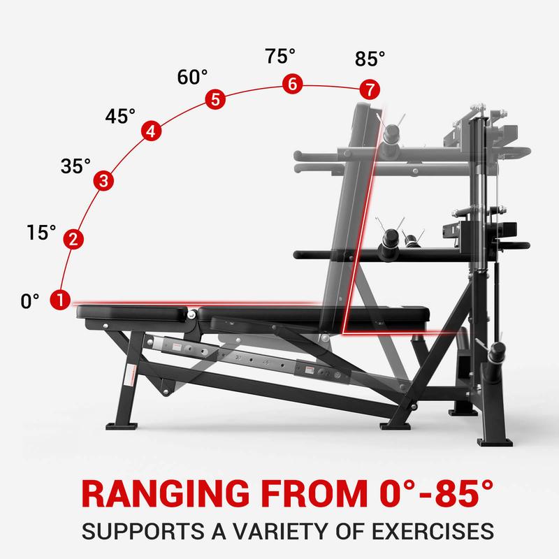 Máquina multifuncional V7 3 en 1 para press de banca y press de hombros, equipo de fitness para entrenamiento de fuerza con ángulos ajustables.